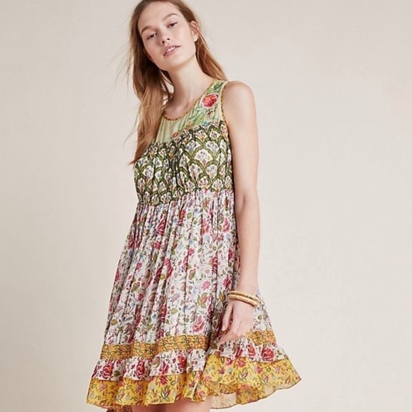 Anthropologie Tanvi Kedia Ananya Tiered Floral Tunic Dress Sz S - Picture 2 of 12